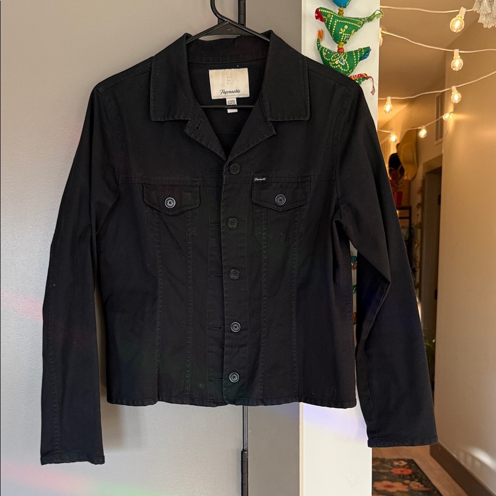 Faconnable Jean Jacket Womens Size Medium Black Denim Button Down Pockets
